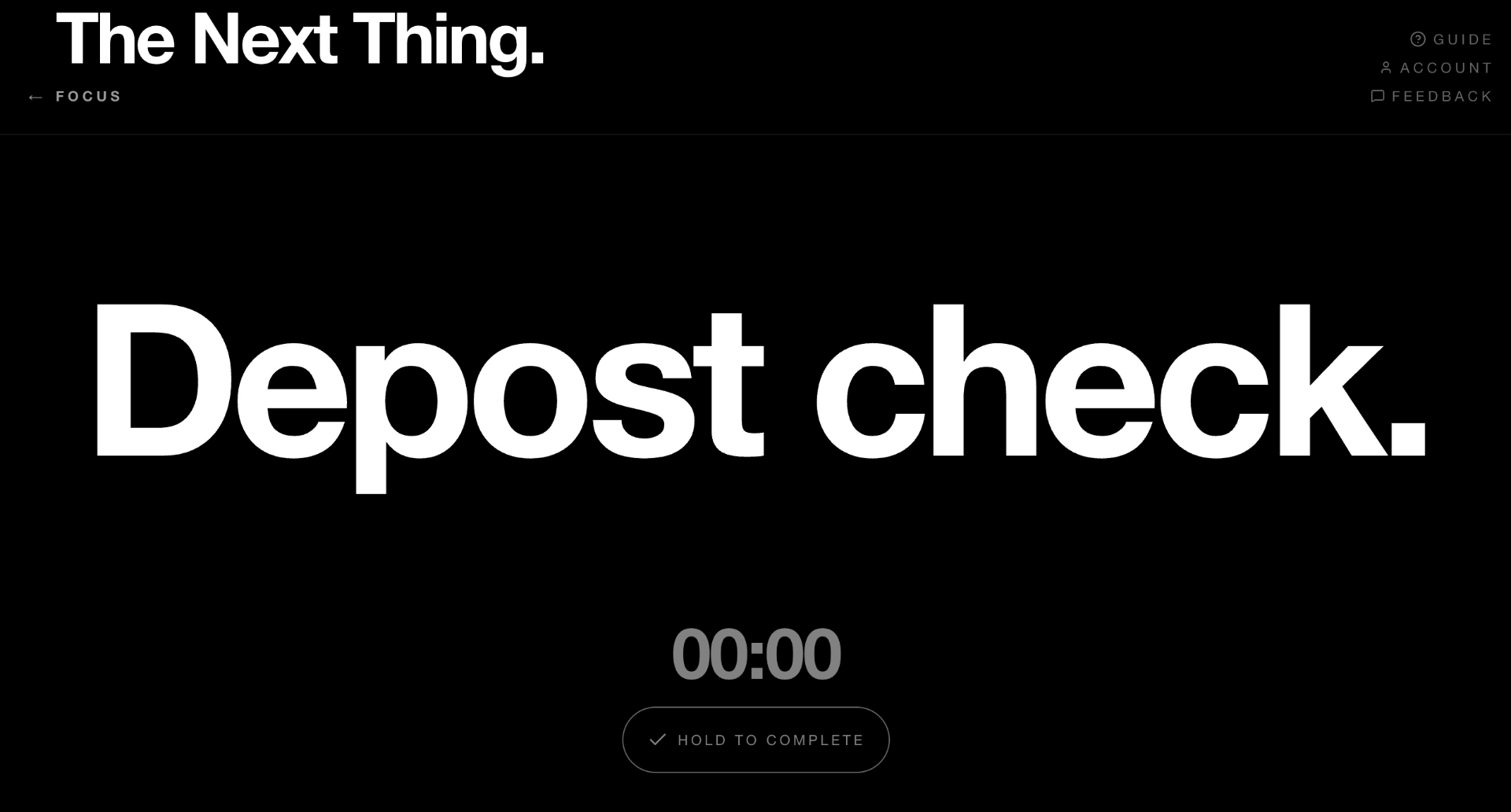 Single task view with hold-to-complete button